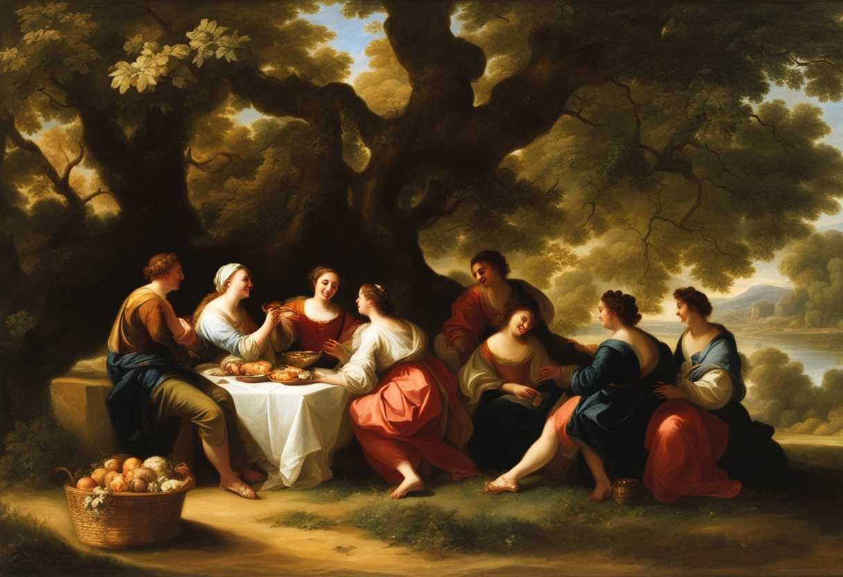Friends-laughing-under-a-sunlit-tree-surrounded-by-nature-sharing-food-and-happiness_vjdx