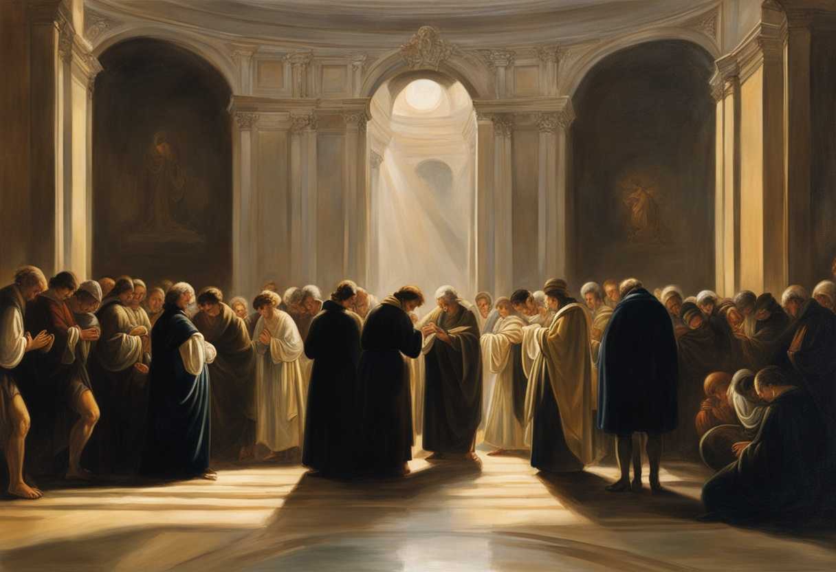 A-circle-of-people-in-prayer-heads-bowed-in-reverence-bathed-in-soft-evening-light_ddmw