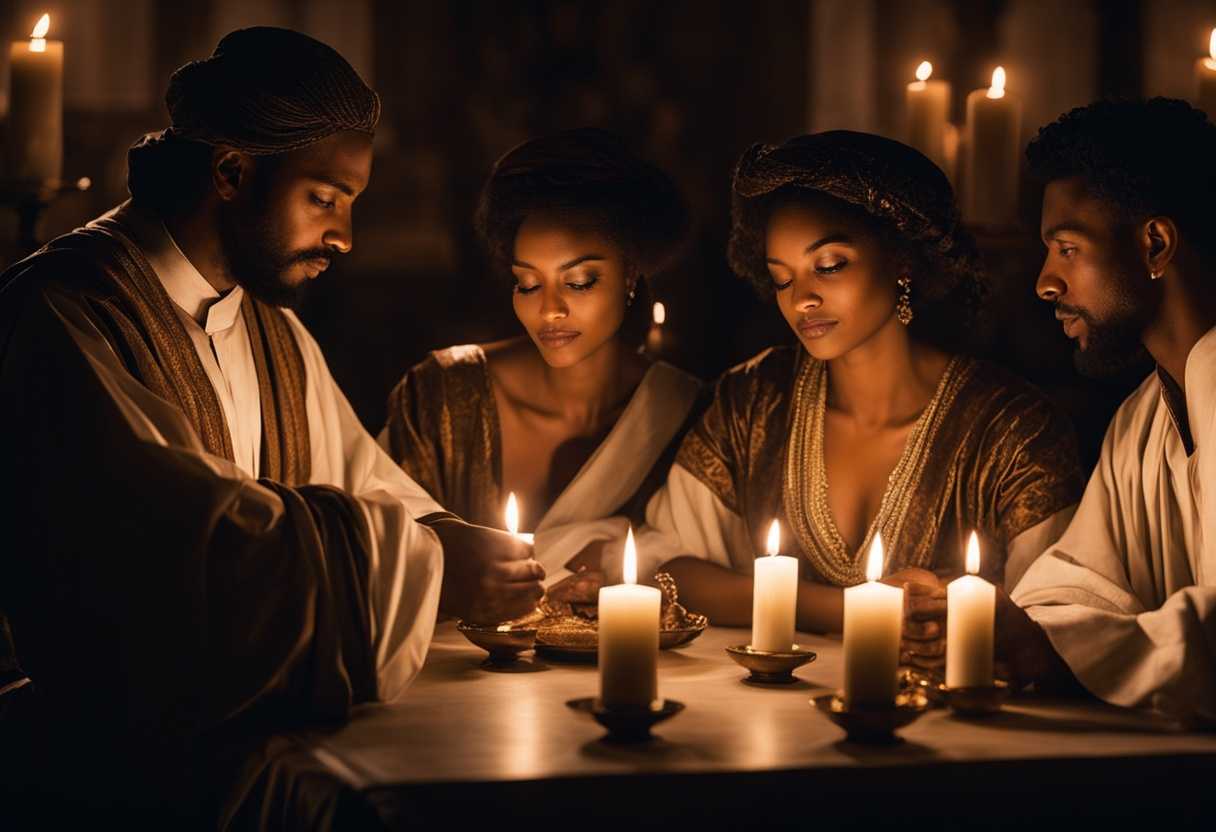 Diverse-group-in-traditional-attire-faces-aglow-by-candlelight-united-in-reverent-worship_qrdv