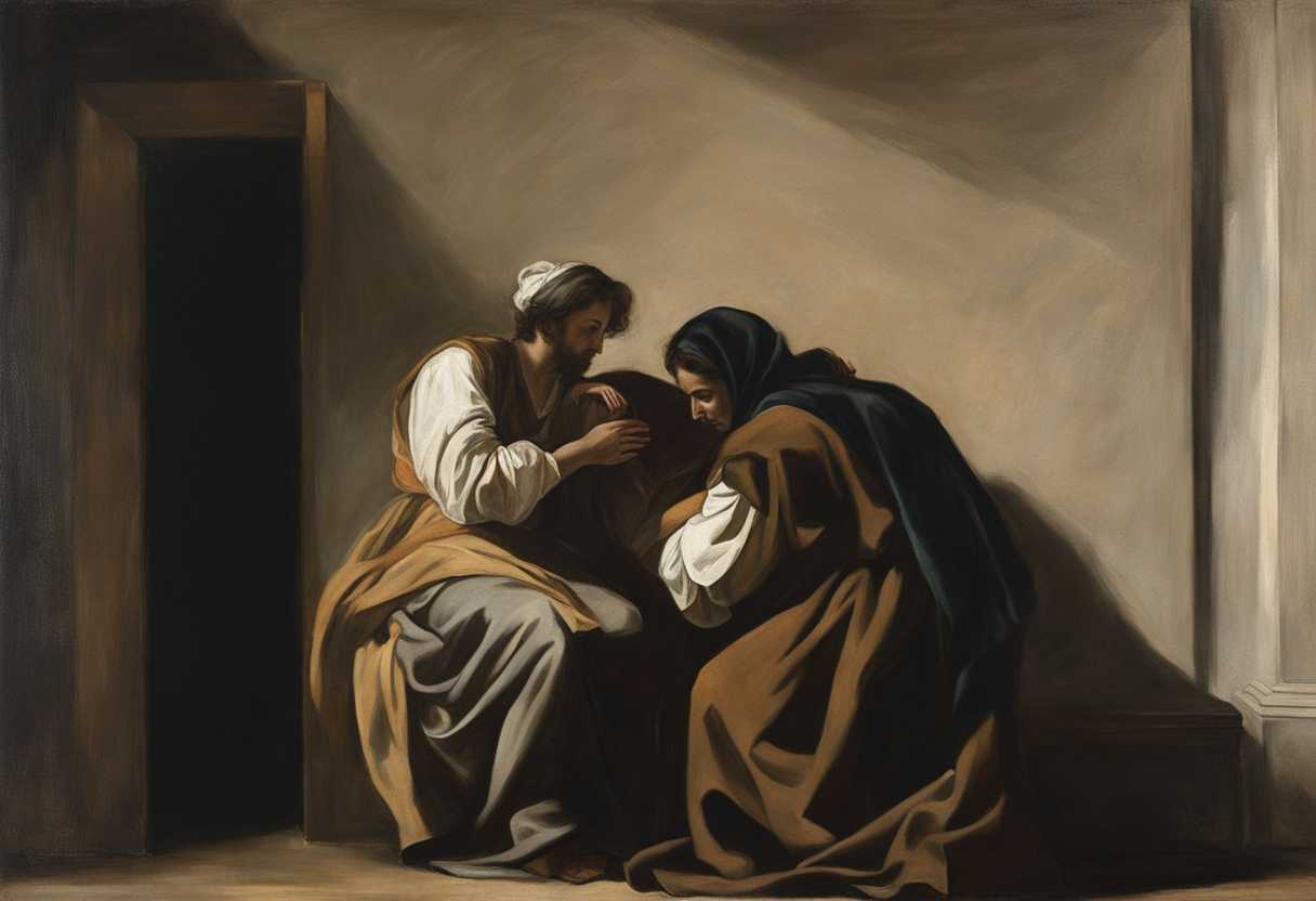 A-family-member-embraces-a-stranger-in-a-shadowy-room-capturing-poverty-and-uncertainty_ewns