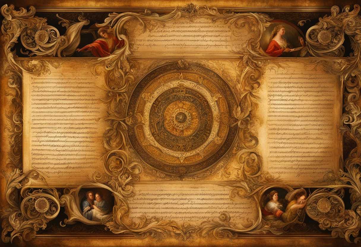 Elaborate-parchment-scroll-with-blessings-and-consequences-adorned-with-intricate-calligraphy-and-g_axfz