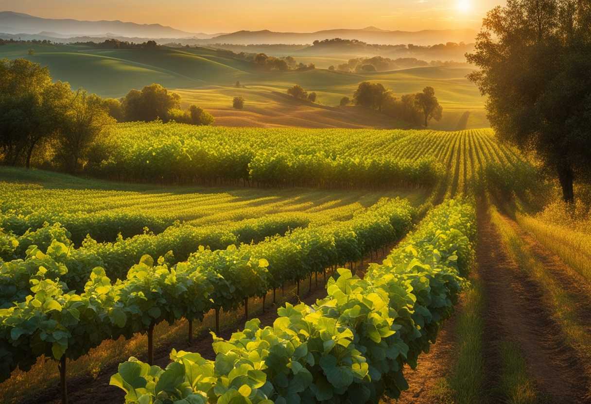 Golden-sunlight-illuminates-a-lush-field-of-crops-and-fruit-trees-exuding-abundance-and-tranquility_wuxk