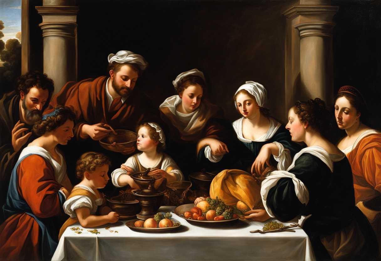 Family-gathers-around-a-table-solemnly-preparing-a-meal-for-a-religious-sacrifice_mfhw