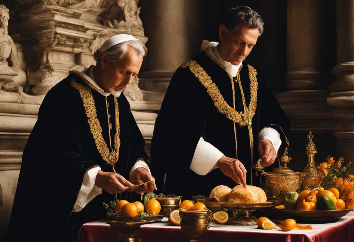 Priests-in-ornate-garments-delicately-prepare-a-sacred-offering-with-reverence-and-ancient-tradition_miim