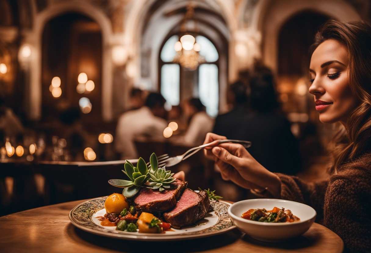 Person-enjoying-a-beautifully-presented-plate-of-succulent-meat-in-a-cozy-warmly-lit-setting_ngfl
