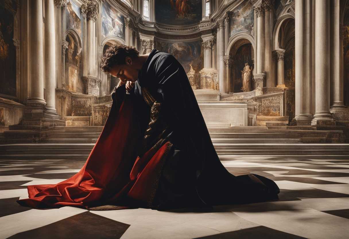 A-person-kneeling-in-a-dimly-lit-church-torn-between-loyalty-and-deceit_titw