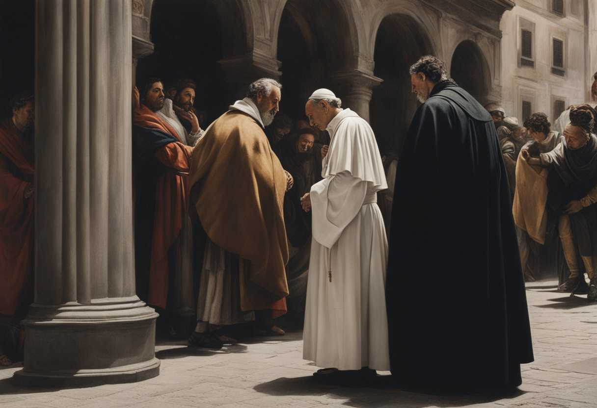 A-priest-consoles-a-person-in-need-on-a-busy-street-showcasing-empathy-and-contemplation_vxid