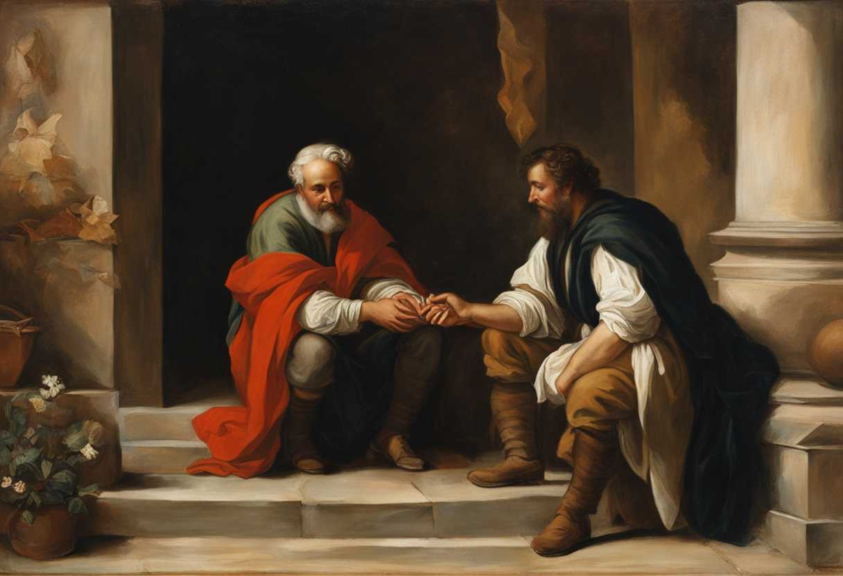 A-man-warmly-pays-an-innkeeper-both-sharing-a-compassionate-moment-of-gratitude_krjy