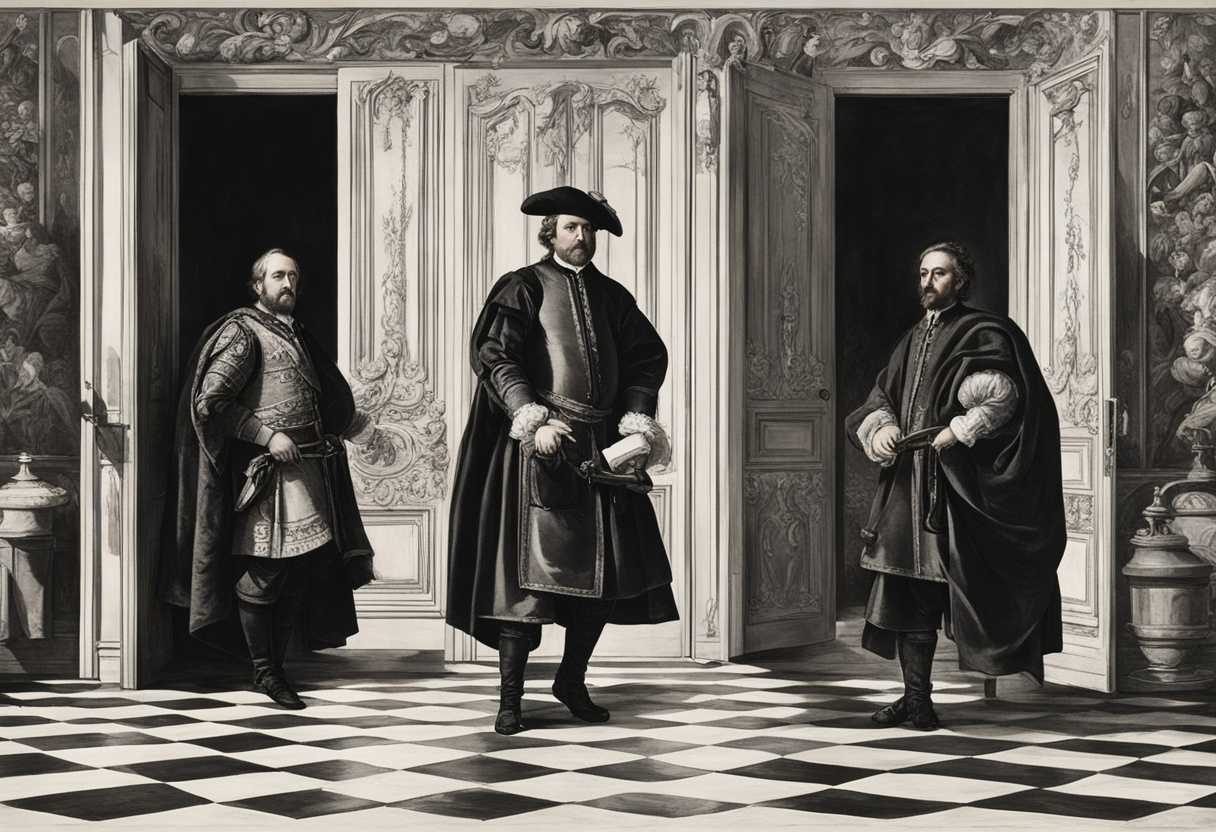 Servants-and-master-stand-poised-dressed-for-action-lamps-burning-ready-to-open-the-door_ngah
