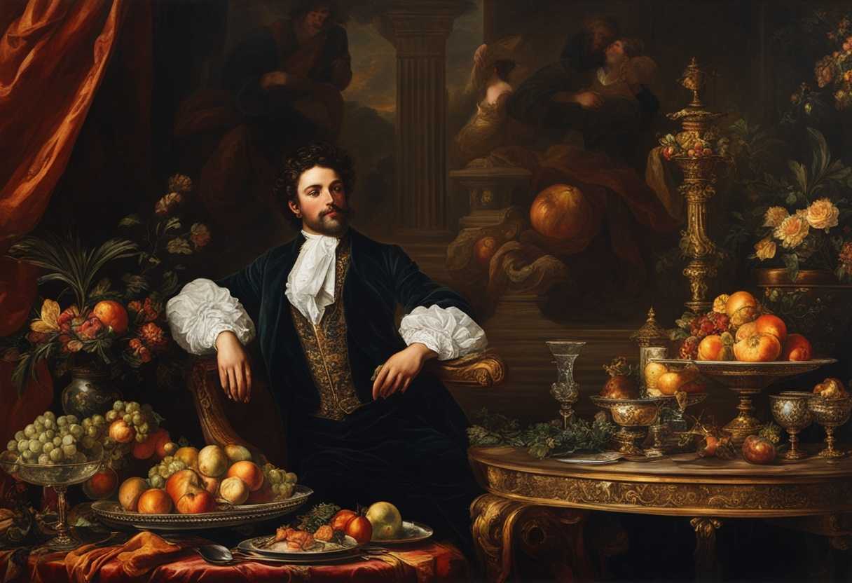 Wealthy-man-in-opulent-attire-surrounded-by-lavish-decor-and-extravagant-dishes_dgov