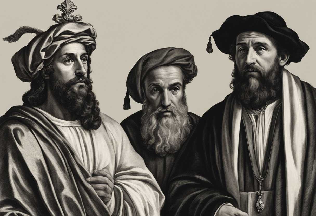 Proud-Pharisee-and-humble-tax-collector-stand-apart-contrasting-in-posture-and-expression_zcgi