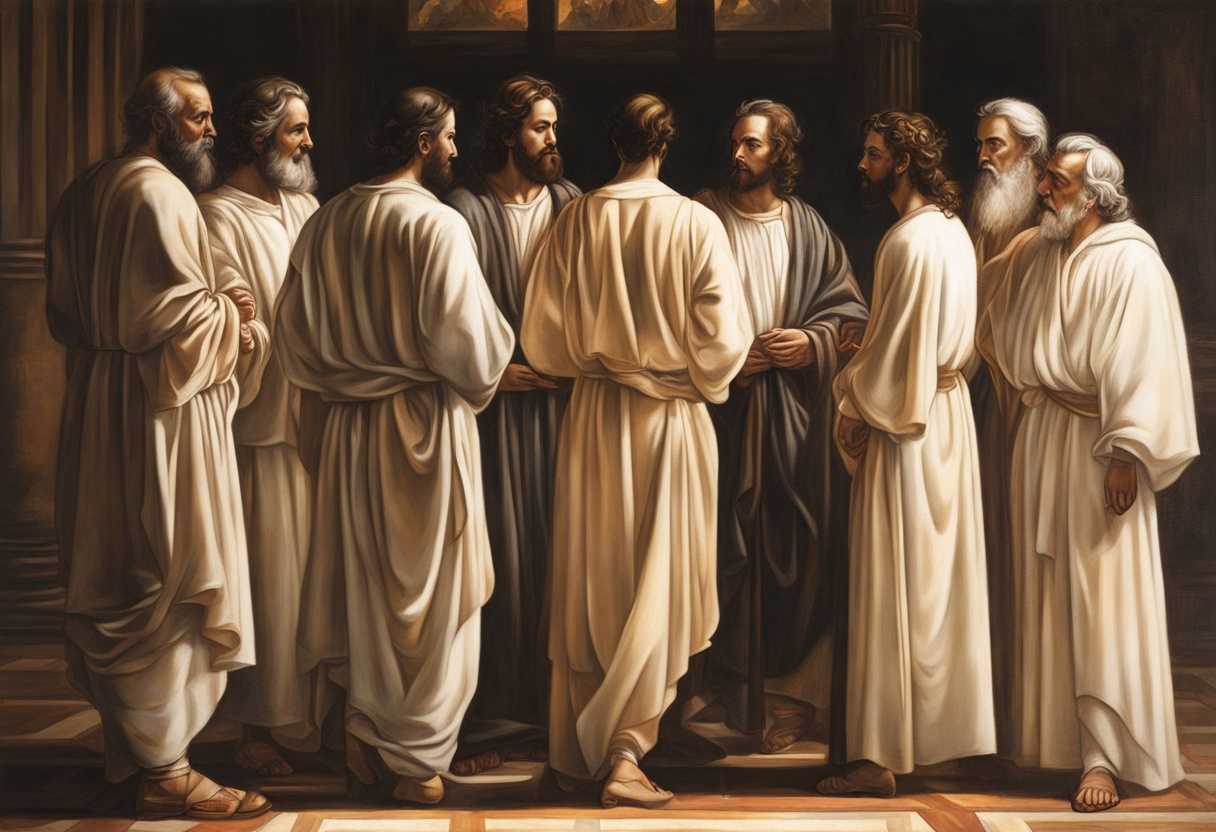 Twelve-disciples-stand-united-bathed-in-sunset's-glow-awaiting-their-leader's-words-of-significanc_ldti