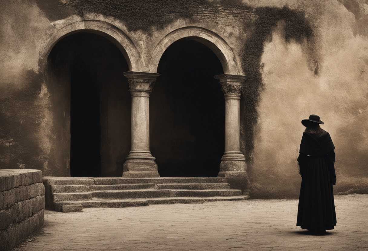 A-lone-figure-in-mourning-stands-before-ancient-city-walls-embodying-timeless-sorrow-and-history_fppn