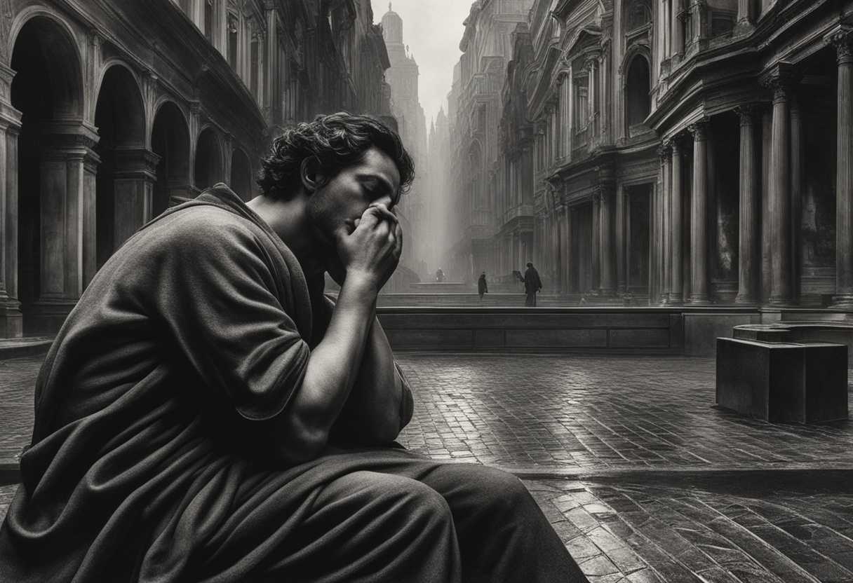 A-man-weeps-alone-in-a-bustling-city-surrounded-by-towering-buildings-and-loneliness_dcsc