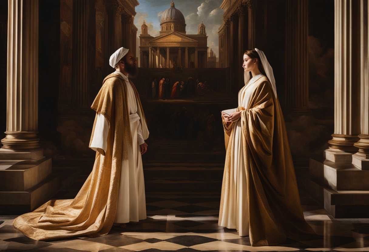 Zechariah-and-Elizabeth-stand-in-priestly-robes-before-the-temple-bathed-in-warm-light_fmml