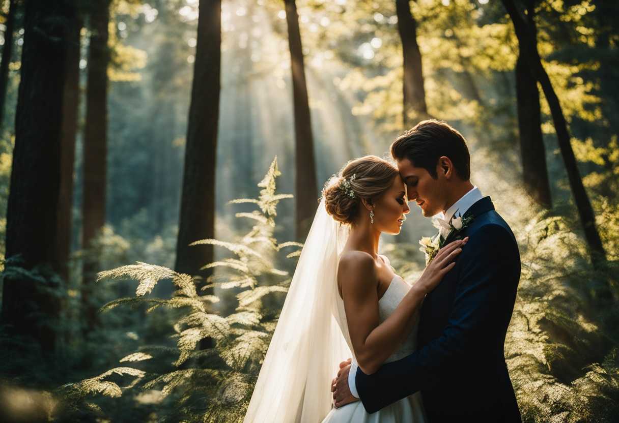 Bride-and-groom-embrace-in-sunlit-forest-exuding-pure-love-and-timeless-elegance_fovi