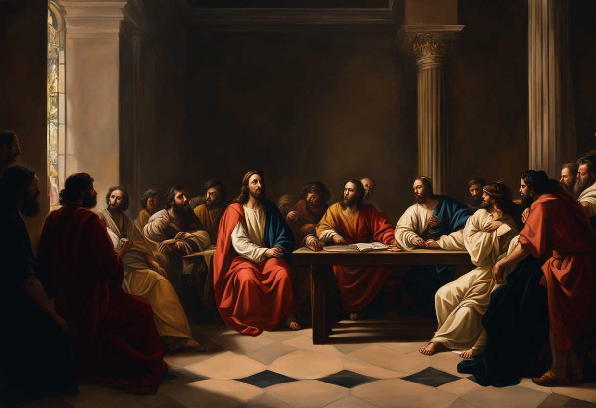 Jesus-debates-religious-leaders-in-a-dimly-lit-room-exchanging-powerful-words-and-spiritual-teachin_qfec