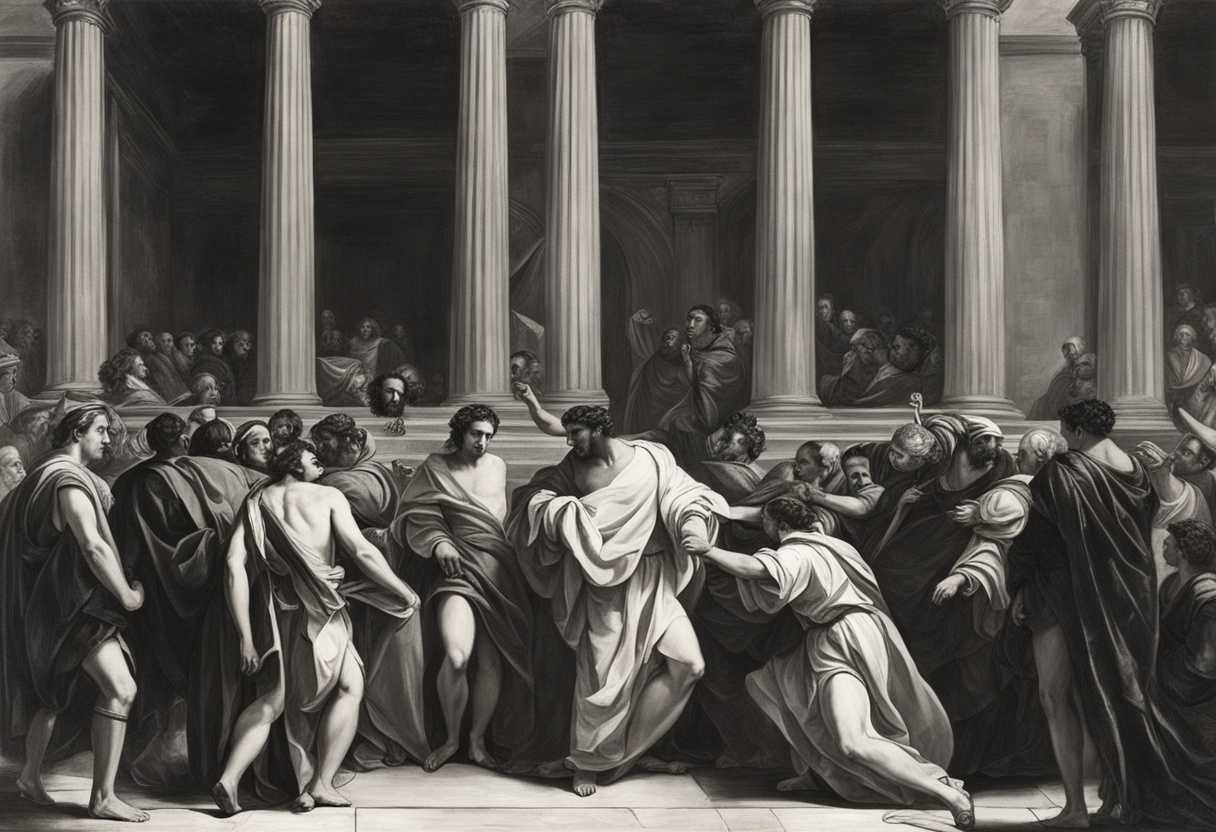 Tense-standoff-in-black-and-white-Pilate-resolute-chief-priests-stern-crowds-curious_kbkg