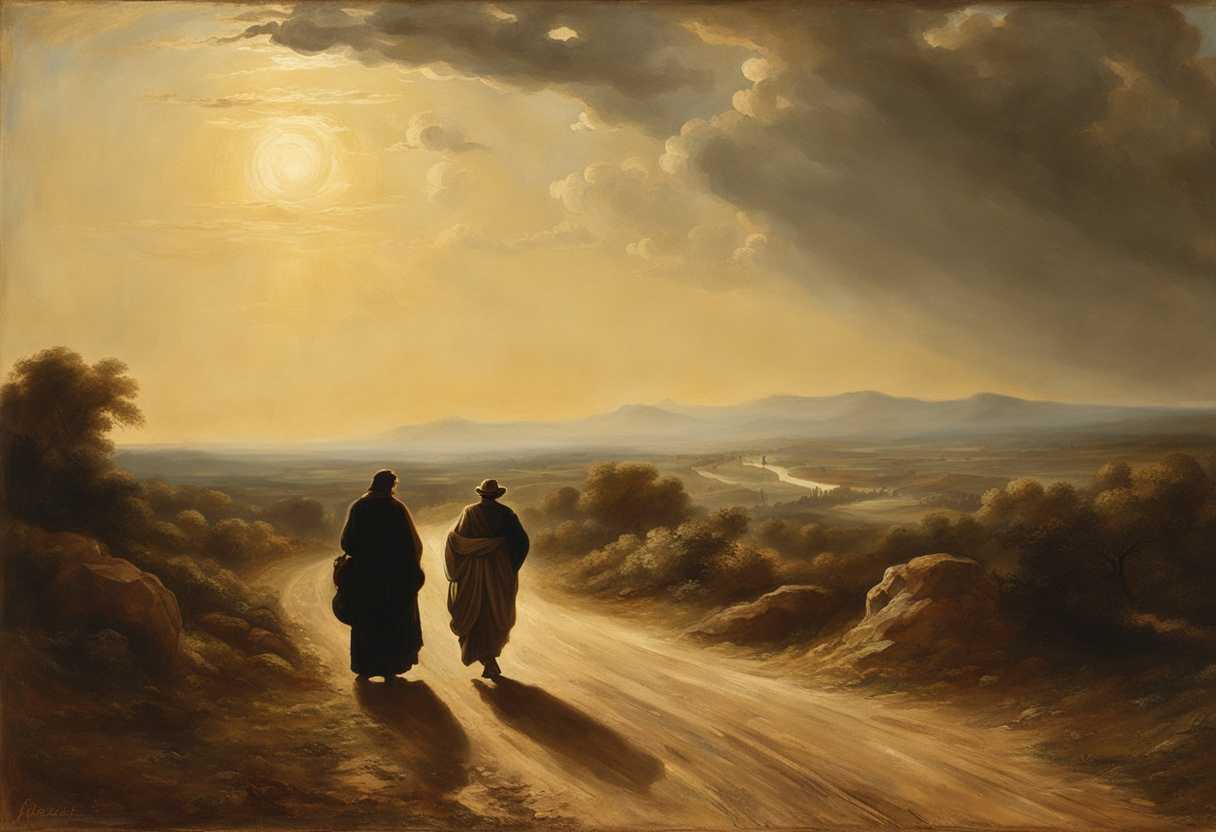 Two-travelers-on-a-dusty-road-to-Emmaus-sharing-sorrowful-tales-under-the-golden-sun_ijpe