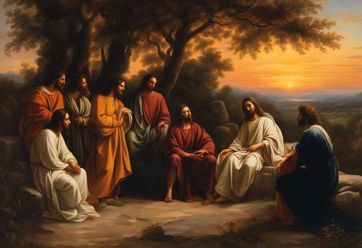 Jesus-and-disciples-share-deep-conversation-at-sunset-forming-authentic-bond-in-tranquil-landscape_qilv
