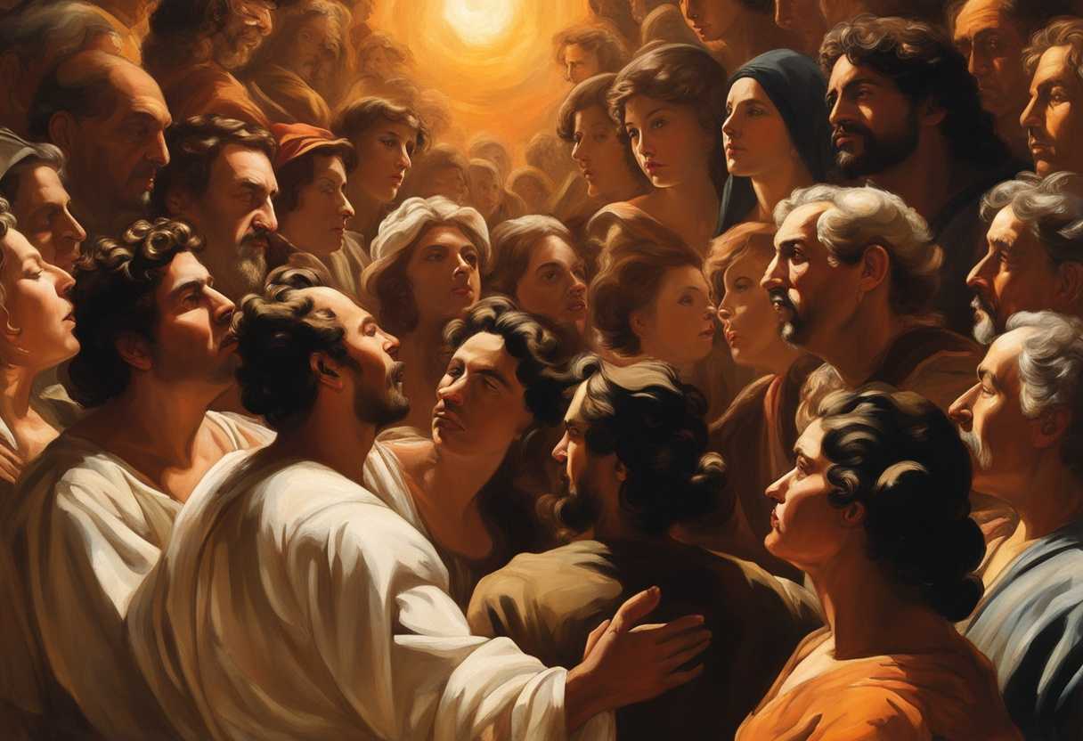 People-in-circle-at-sunset-faces-aglow-captivated-by-speaker's-animated-gestures-fostering-unity_iaog