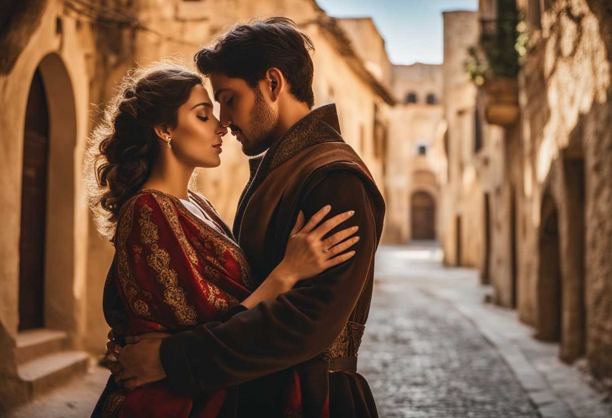 Young-couple-in-Bethlehem-sunlit-streets-protective-embrace-expectant-mother-ancient-charm-quie_uuvb