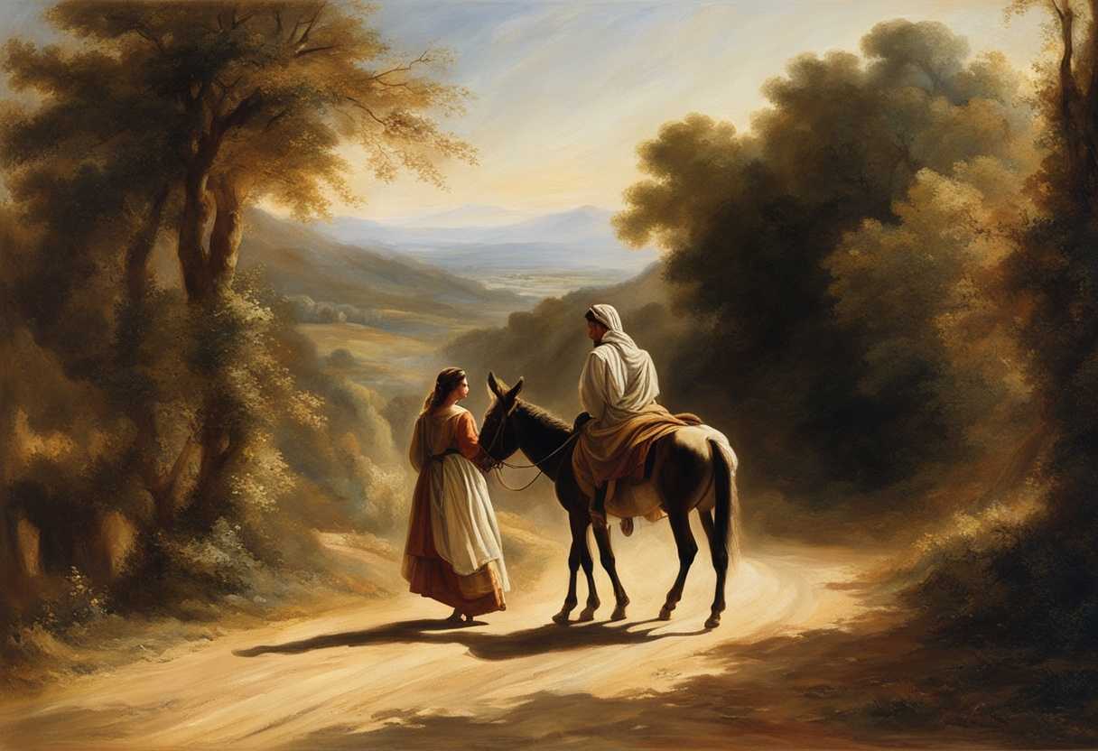 Joseph-leads-Mary-on-a-donkey-down-a-dusty-road-bathed-in-warm-sunlight_csdu