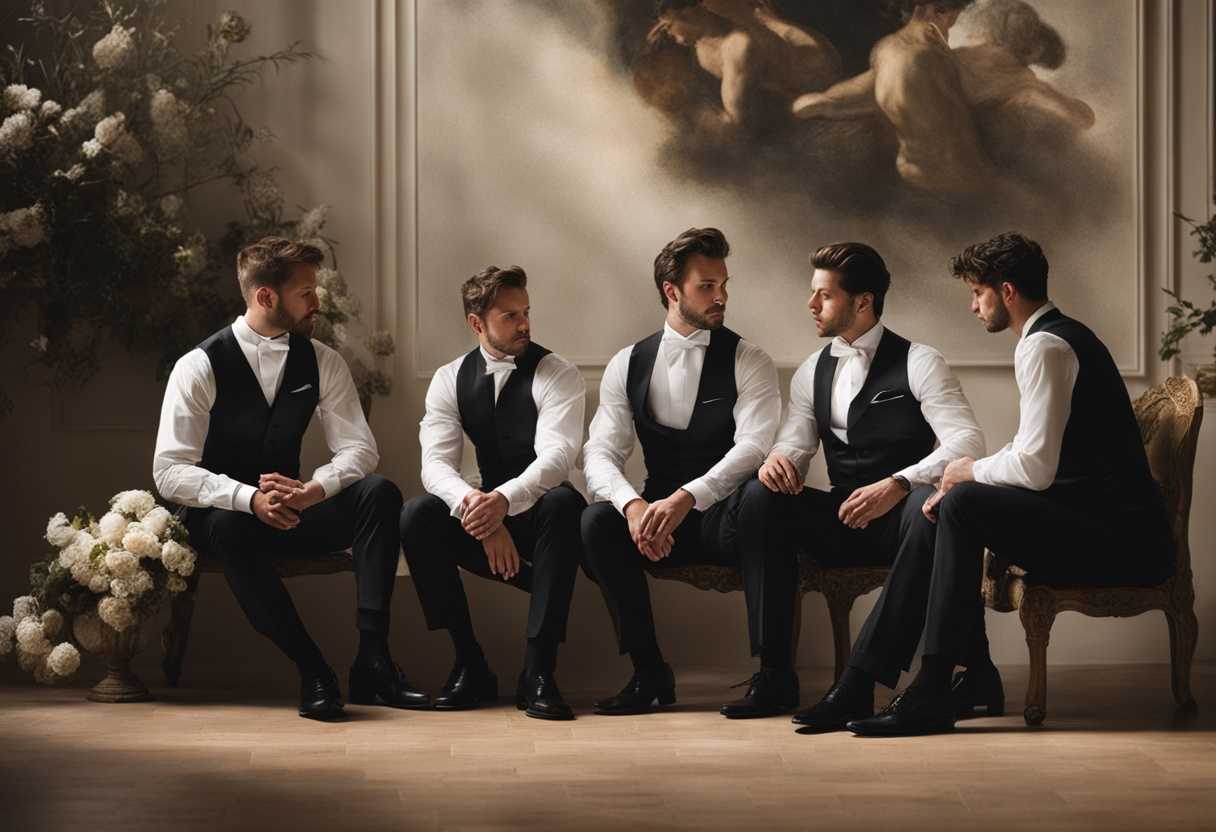 Bridegroom-and-groomsmen-in-quiet-contemplation-bathed-in-soft-light-sharing-a-poignant-moment_mtke