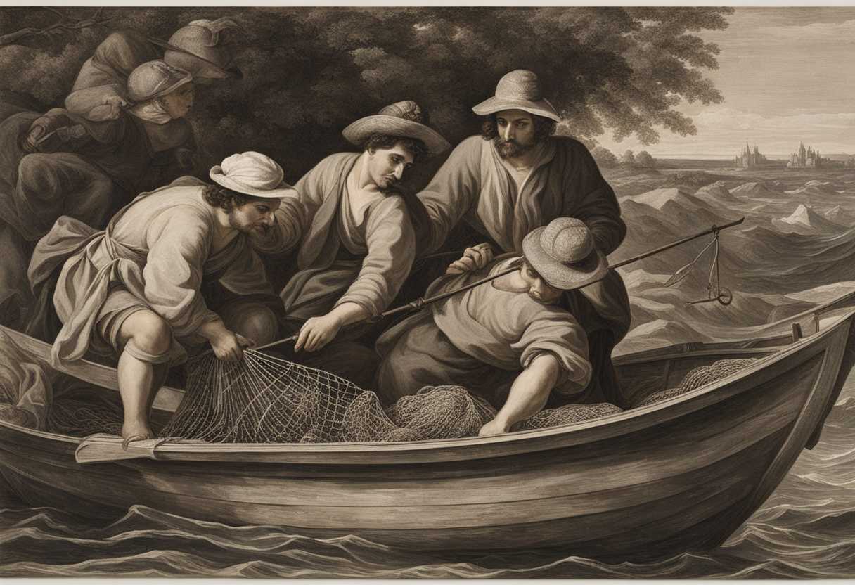 Determined-fishermen-haul-in-a-heavy-net-muscles-straining-abundant-catch-weathered-hands_iqsa