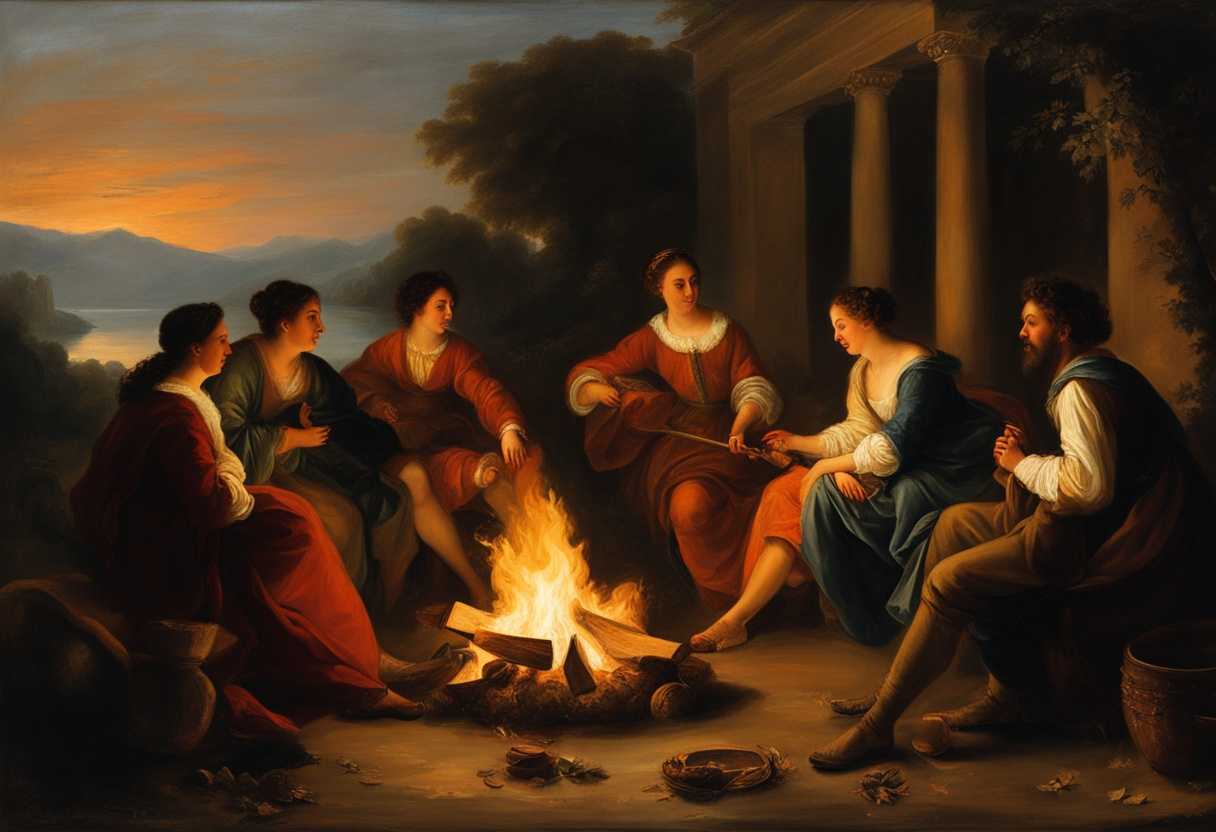 Friends-gathered-around-a-bonfire-sharing-stories-and-laughter-as-the-sun-sets_irak