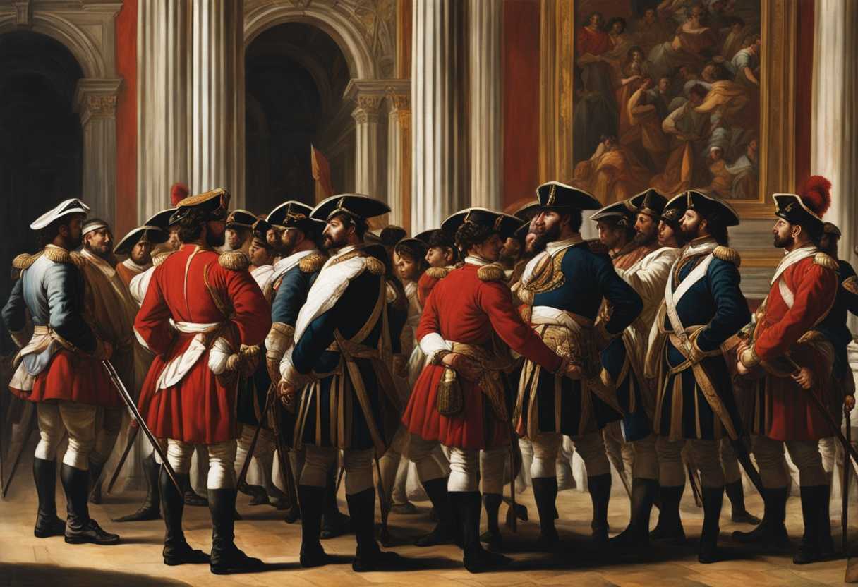 Soldiers-and-servant-stand-in-disciplined-formation-showcasing-authority-obedience-and-power-dyna_lbyj