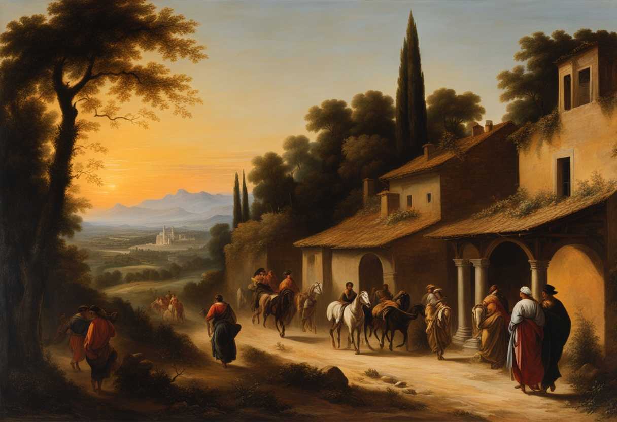 Messengers-and-Samaritans-arrive-at-a-village-at-sunset-embodying-cultural-history-and-light-contra_shbf