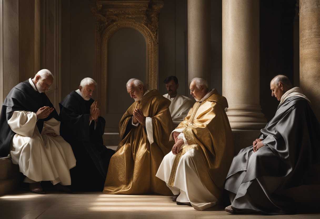 Priests-in-traditional-attire-deep-in-prayer-bathed-in-soft-light-embodying-unity-and-devotion_wssx