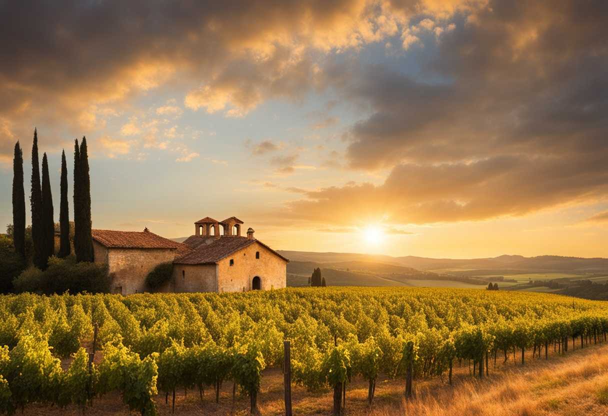 A-weathered-storehouse-and-vineyard-bathed-in-golden-sunset-light-symbolize-abundance-and-tradition_svcl