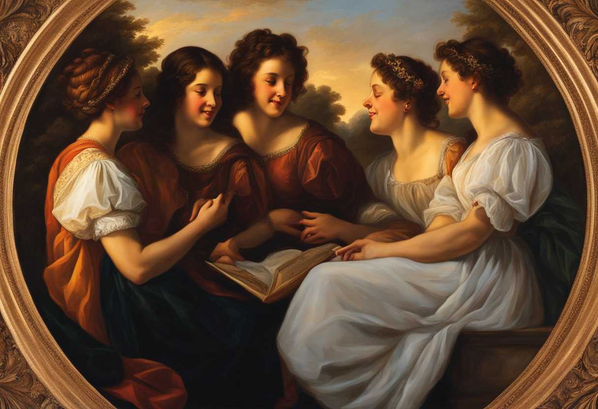 Friends-share-stories-in-a-circle-at-sunset-faces-glowing-with-laughter-and-connection_vlie