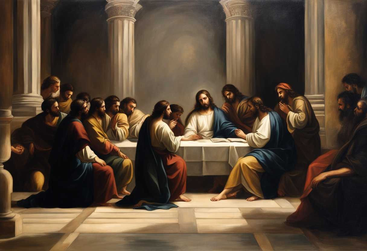 Religious-painting-Jesus-and-disciples-in-deep-contemplation-somber-lighting-intense-conversation_lrvo