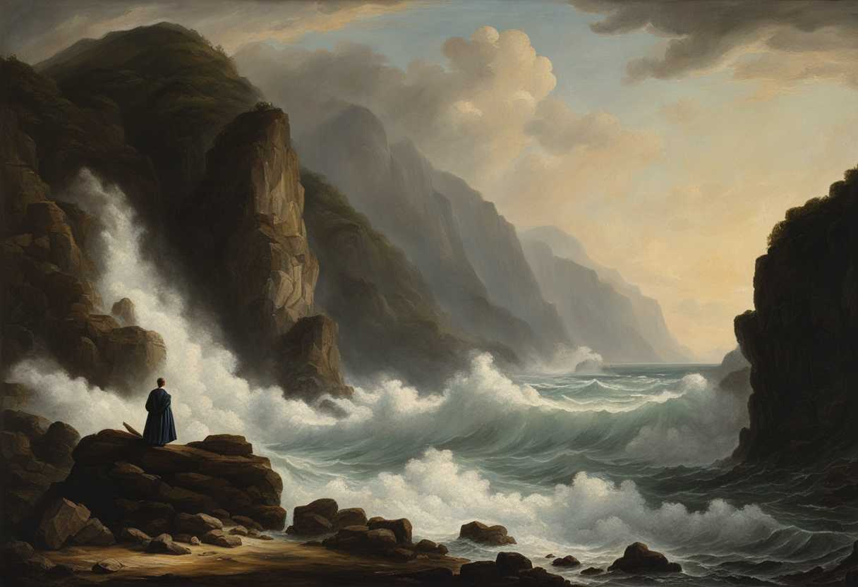 A-lone-figure-stands-in-awe-at-the-base-of-a-towering-mountain-watching-crashing-waves-below_opsz