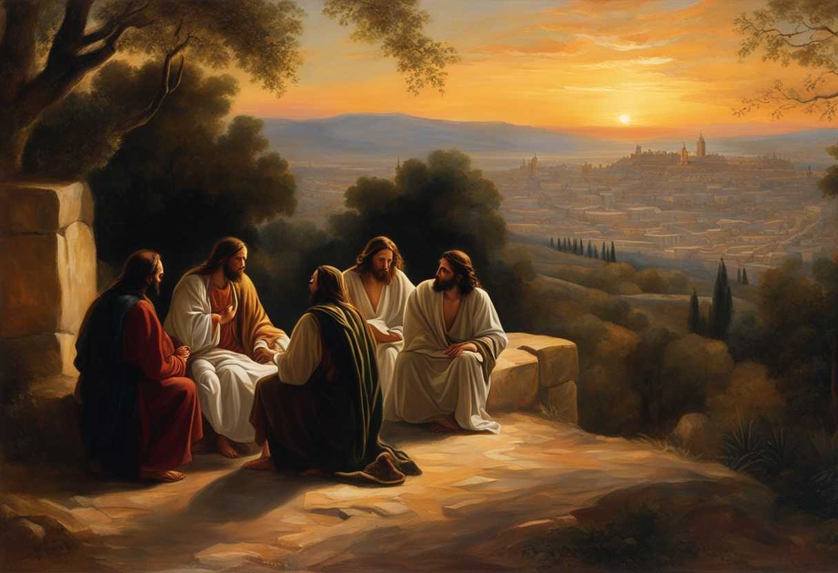 Jesus-and-disciples-share-a-private-contemplative-moment-on-Mount-of-Olives-at-sunset_ycmh