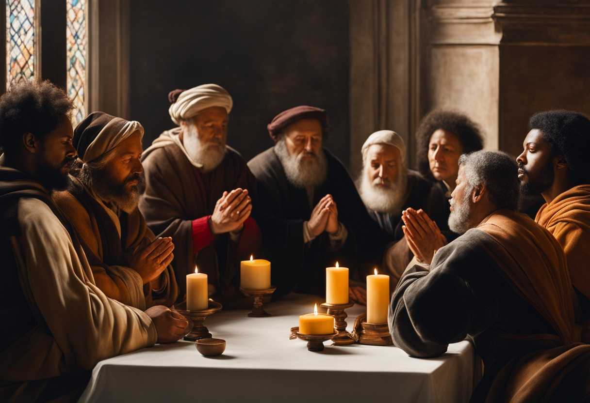 A-diverse-group-of-people-pray-together-in-the-soft-winter-light-radiating-unity-and-hope_ohei