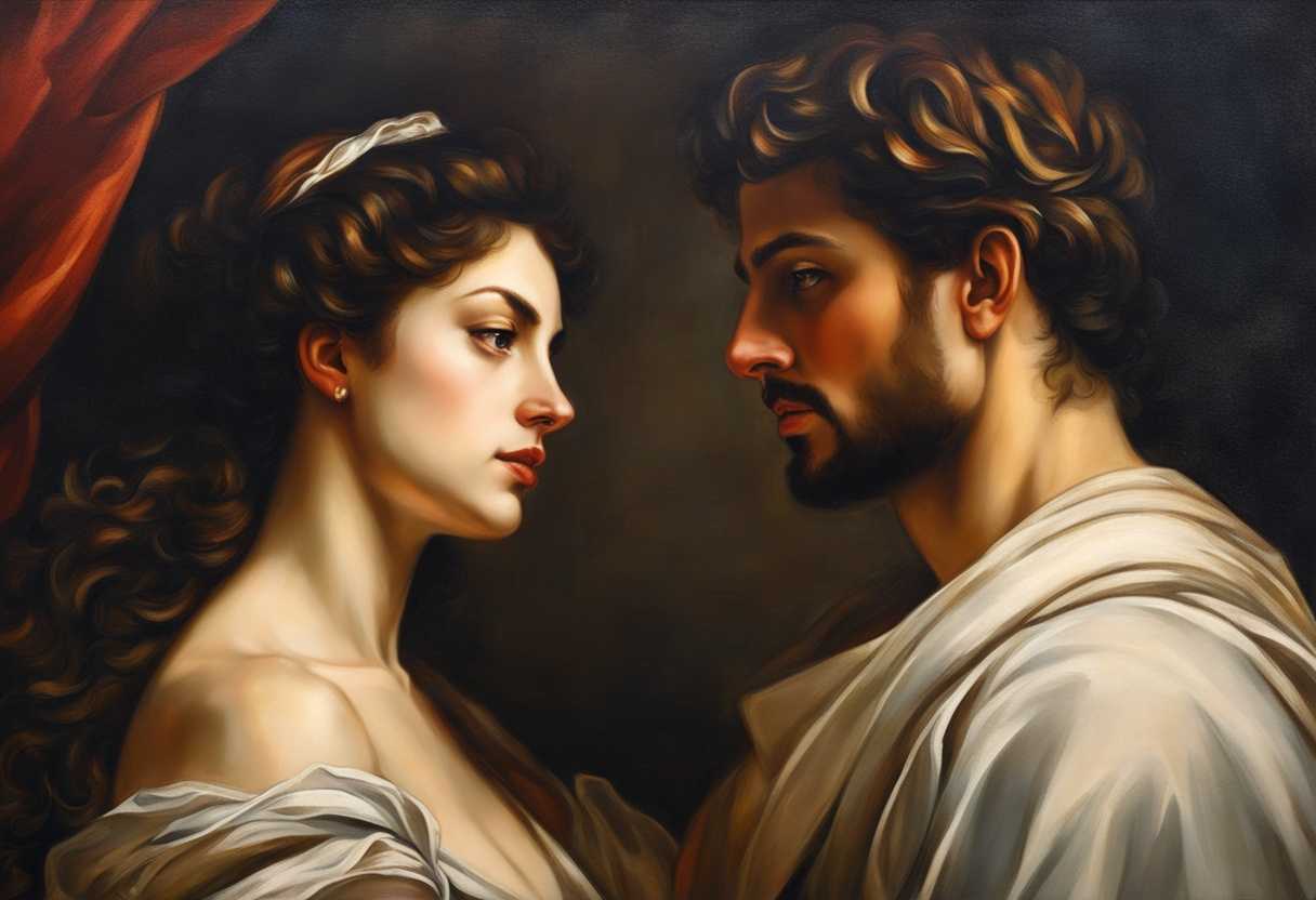 Intense-gaze-between-man-and-woman-hand-raised-in-determination-romantic-atmosphere-mixed-emotion_efev