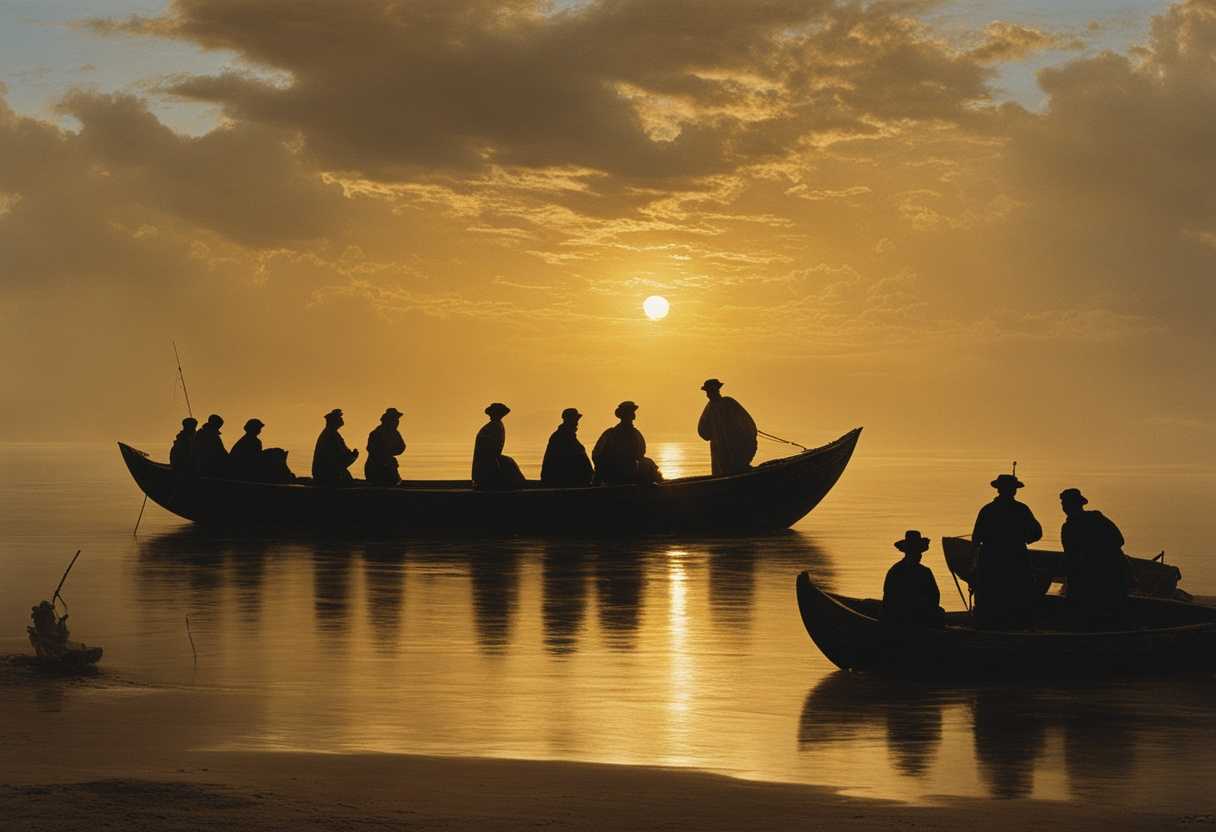 A-serene-scene-at-Gennesaret-silhouetted-figures-against-a-golden-sunset-by-gentle-waves_zaxo