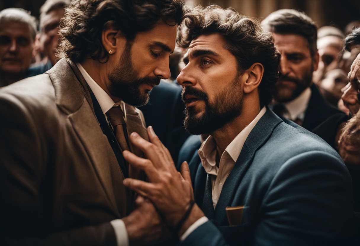 Teacher-and-man-share-emotional-moment-in-crowd-eyes-filled-with-hope-and-trust_hibg