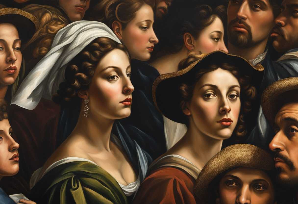 A-diverse-crowd-in-awe-of-a-captivating-figure-faces-filled-with-wonder-and-curiosity_gmrf
