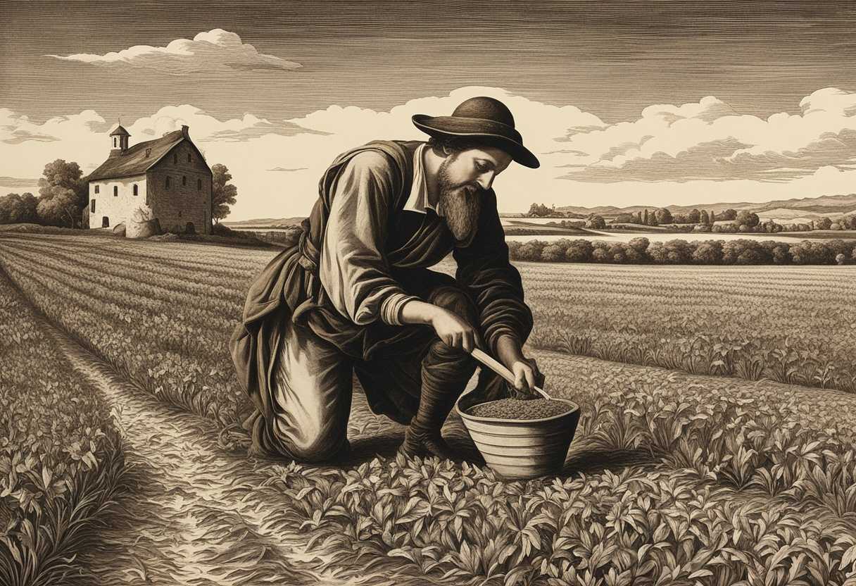 Man-planting-seeds-in-a-field-wheat-and-weeds-growing-together-mustard-seed-sown-agricultural-sce_hrio