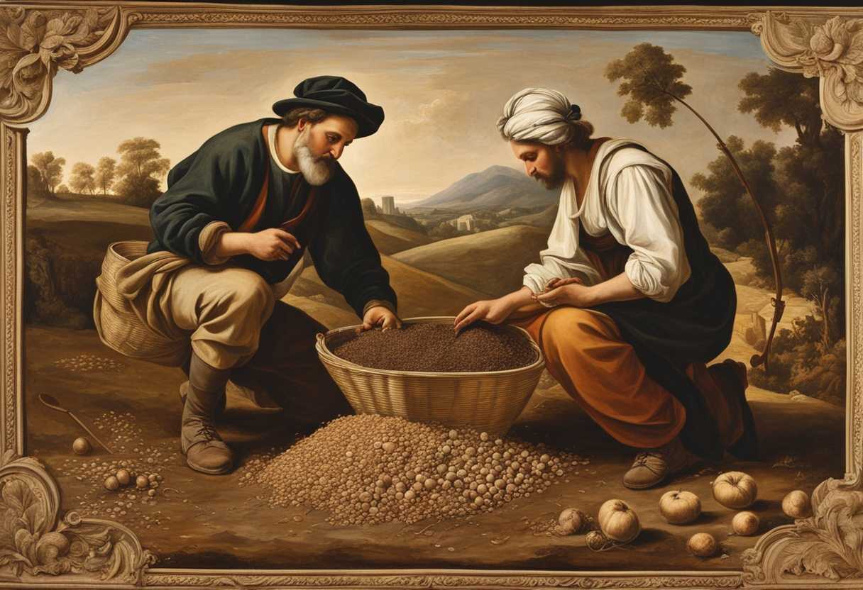 A-farmer-sowing-seeds-in-different-soils-each-representing-unique-characteristics-and-outcomes_srck