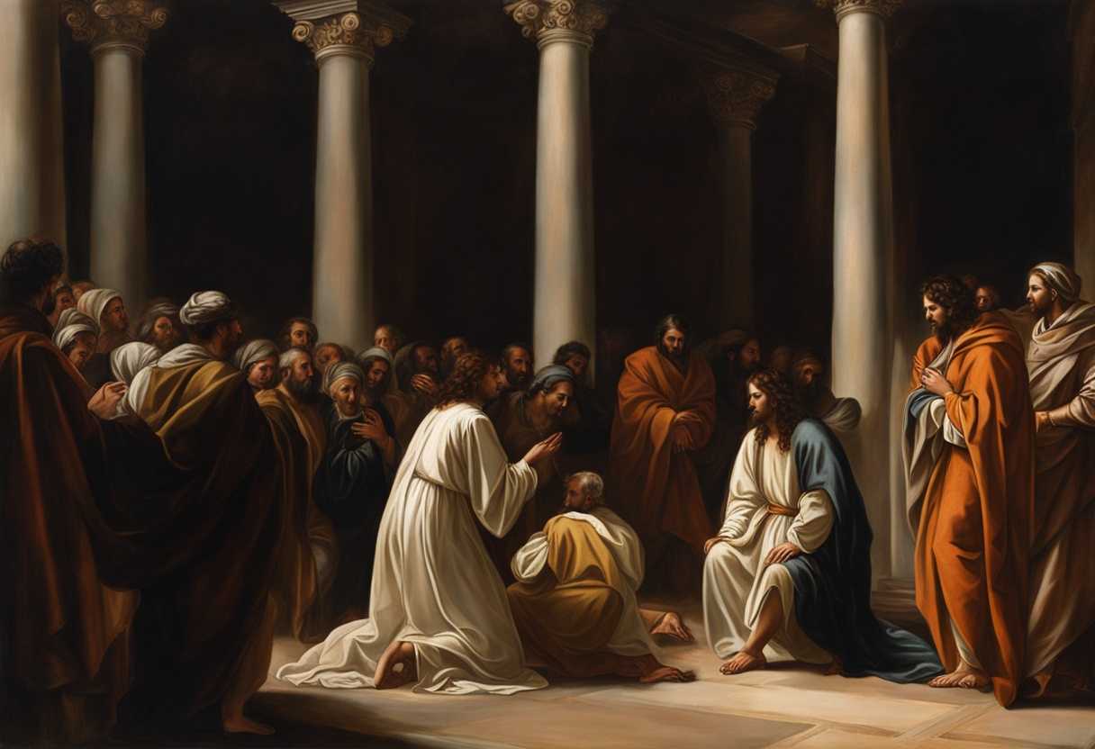Disciples-witness-man-kneeling-before-Jesus-in-solemn-awe-inspiring-moment-with-curious-crowd_wmis