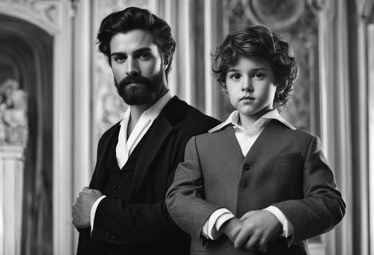 A-father-and-son-stand-side-by-side-in-a-classic-black-and-white-photo_bfdi