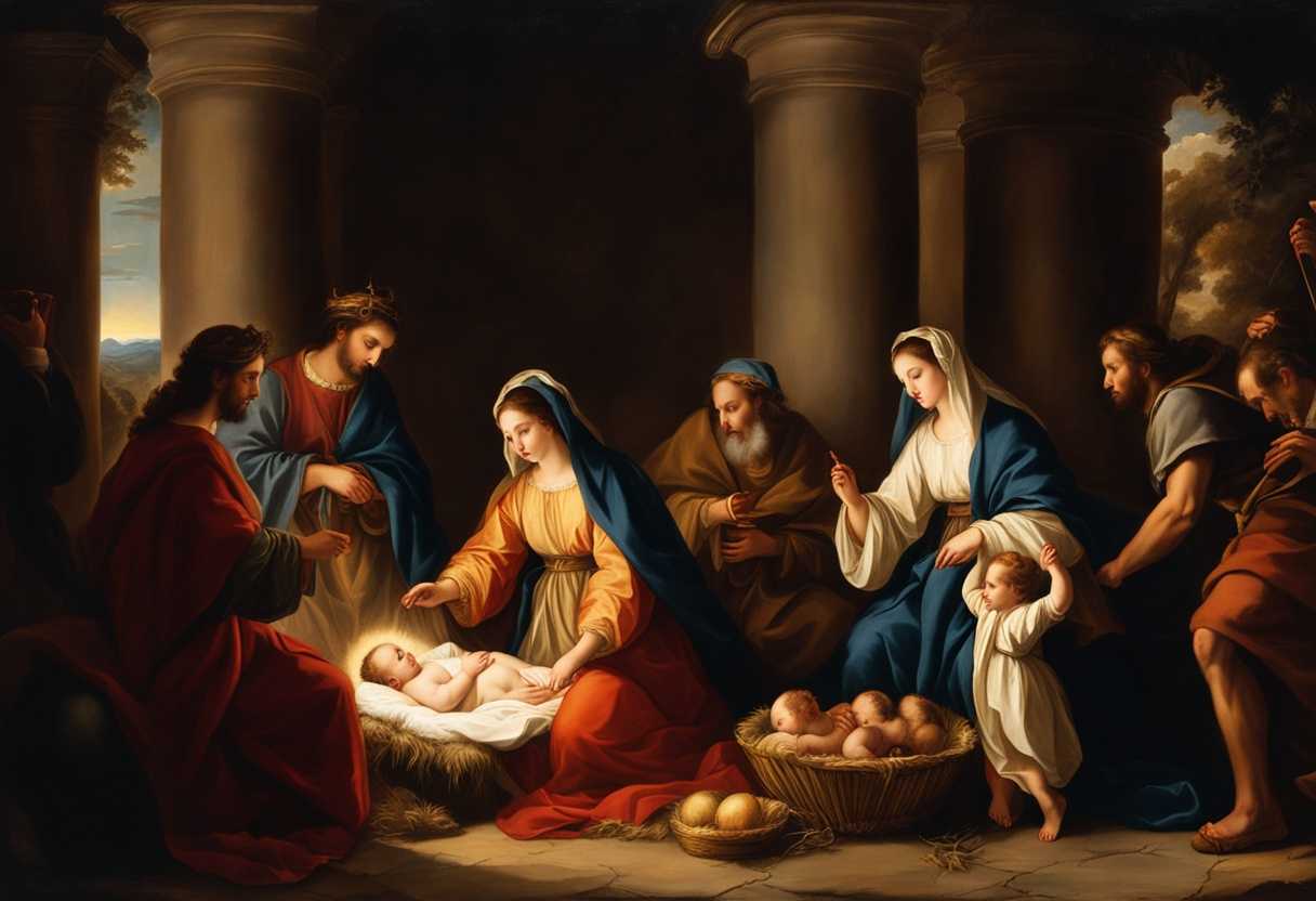 Divine-nativity-scene-with-Mary-Joseph-Jesus-wise-men-and-angel-in-reverent-ambiance_ldaw
