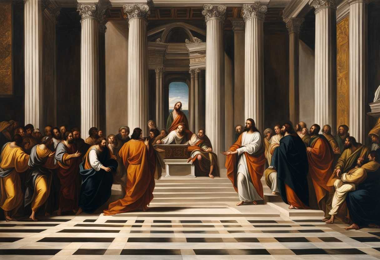 Jesus-stands-in-the-temple-surrounded-by-leaders-exuding-authority-in-a-intense-yet-calm-discussio_fbel