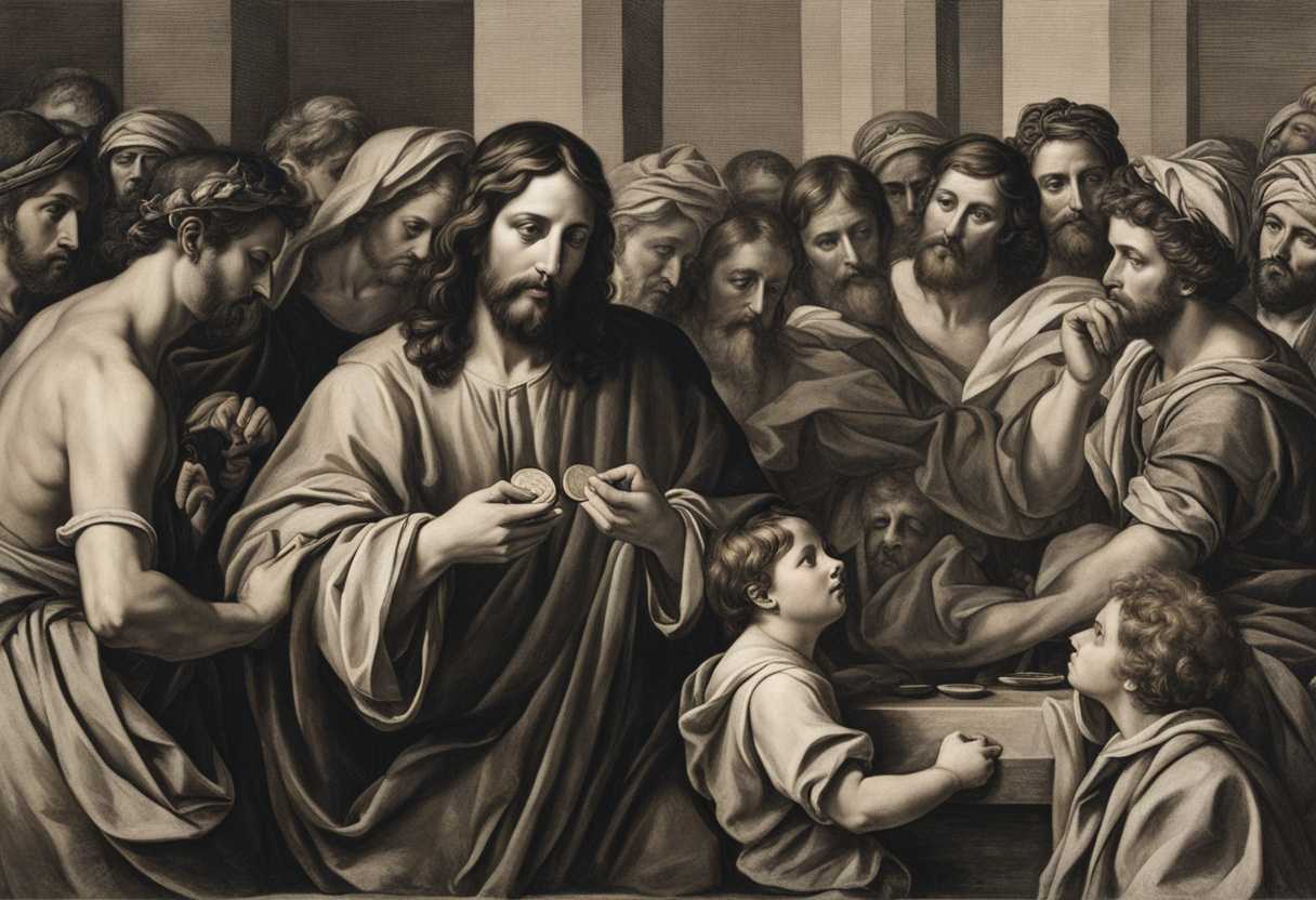 Jesus-holds-a-coin-surrounded-by-a-curious-crowd-exuding-wisdom-and-composure_paxn